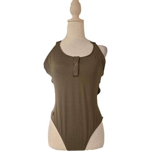 Polo Ralph Lauren Other - Ralph Lauren Polo One Piece Swimsuit Snap Front Cross Back Olive Green M Prep